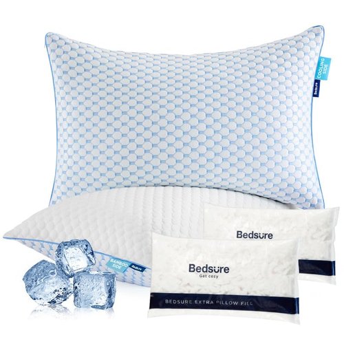 Bedsure Cooling Bed Pillows for Sleeping, Shredded Memory Foam Queen Pillows, Set of 2, Luxury Cover Made of Rayon Derived from Bamboo, Adjustable Firmness for Side, Back, Stomach, and Hot Sleepers