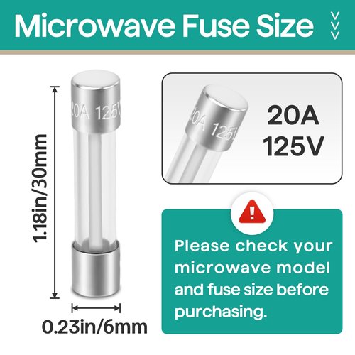 10Pcs 5304509451 20A 125V Microwave Fuses for GE Frigidaire Microwaves, 20 Amp 125 Volt 6X30MM Oven Fuses Replacement Models WB27X11138 5304464087 5304488359 AP5648907 PS5136235, and More