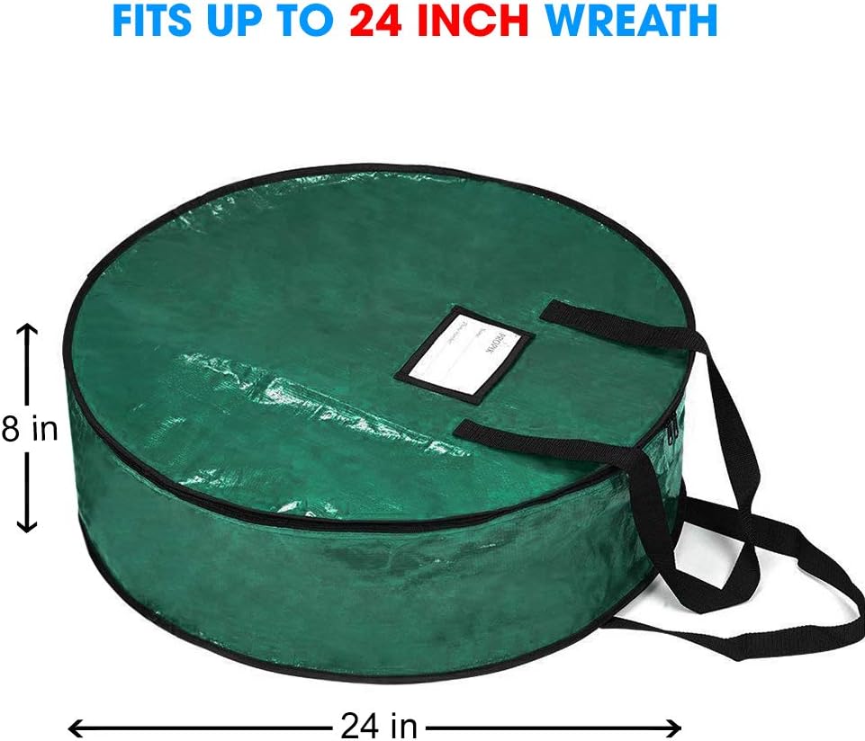 ProPik Christmas Wreath Storage Bag - 24" Tear-Resistant Holiday Container with Heavy-Duty Handles | Green