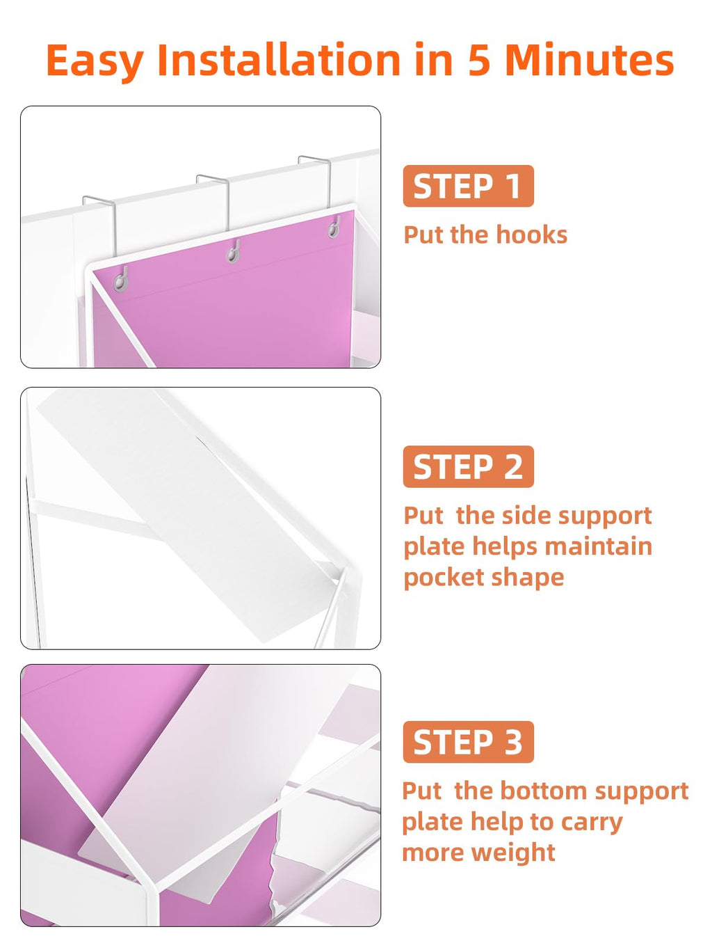 Wakaye Over the Door Organizes- 6 Tier Stuffed Animal Storage, Bathroom Organizers and Storage, Swing-proof Hanging Organizer for Toys/Nursery Newborn Baby Essential Stuff (Clear-pink)
