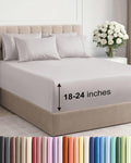 Skiennix Extra Deep Cal King Sheet Set - 6 Piece Breathable Cooling Bedding - Soft Wrinkle-Free Light Grey