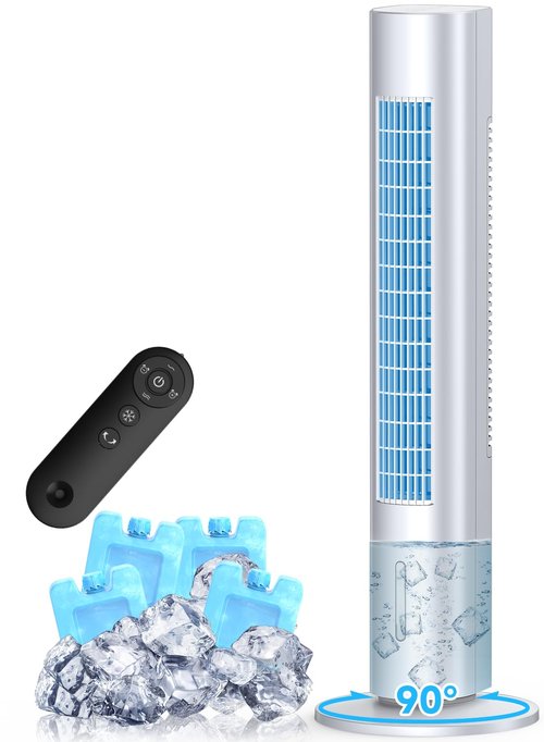 MYICY Evaporative Air Cooler, 35" Windowless Air Conditioner Portable w/3 Speeds, 25ft Remote, Smart Timer & Water Tank, Portable Air Conditioners No Windows Needed, 90°Oscillating AC Unit for Room