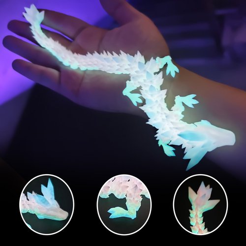 3D Printed Dragon Snake Eggs, Flexible 3D Printed Animal Toys UV Glow in the Dark, Desk Pet for Animal Collectors, Easter Basket Essentials for Teens, Articulated Crystal Dragon Fidget Toys for Adults