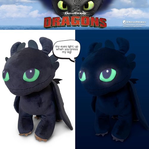 How to Train Your Dragon Toothless Super Soft Cozy Cuddle Pillow Buddy with Light Up Eyes for Comfort, (Officially Licensed Product) by Franco