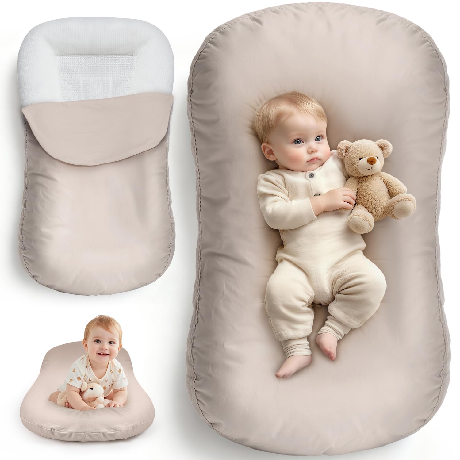 Skiennix Extra Large Baby Lounger - Pure Cotton Infant Nest with Thick Support & Removable Cover | Portable for Daily Care & Gifts
