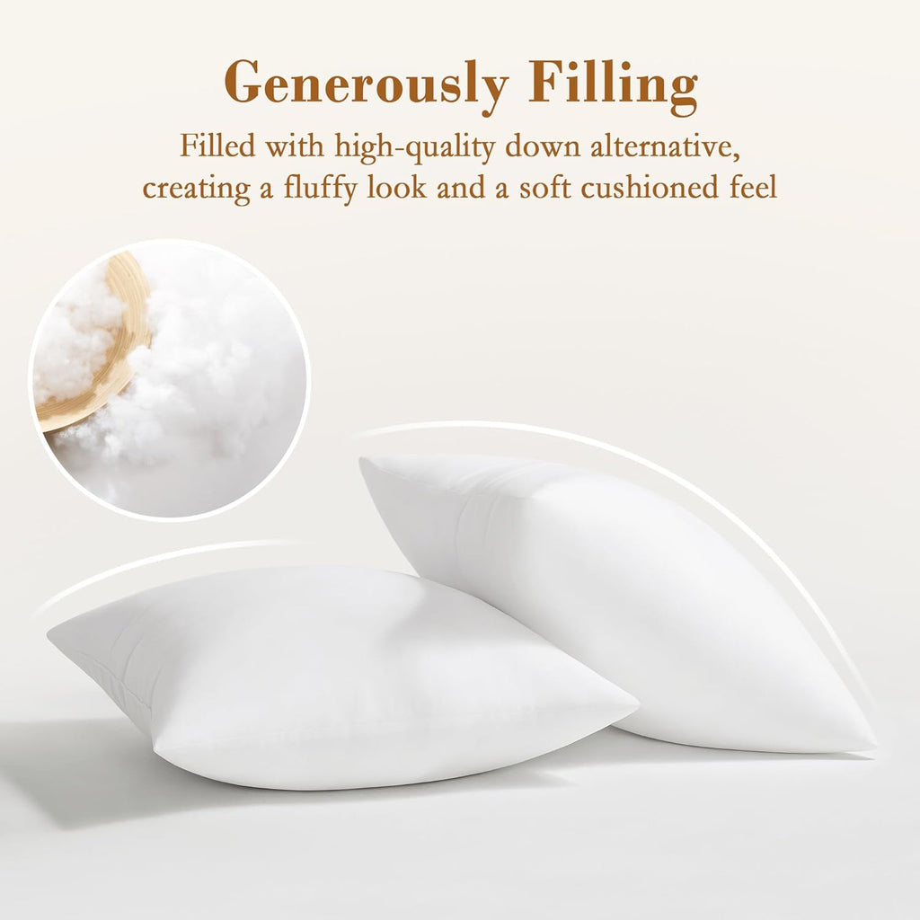 Puredown® 18x18 Pillow Inserts - Fluffy Plush Down Alternative Throw Pillows | Set of 2 for Couch & Home Decor