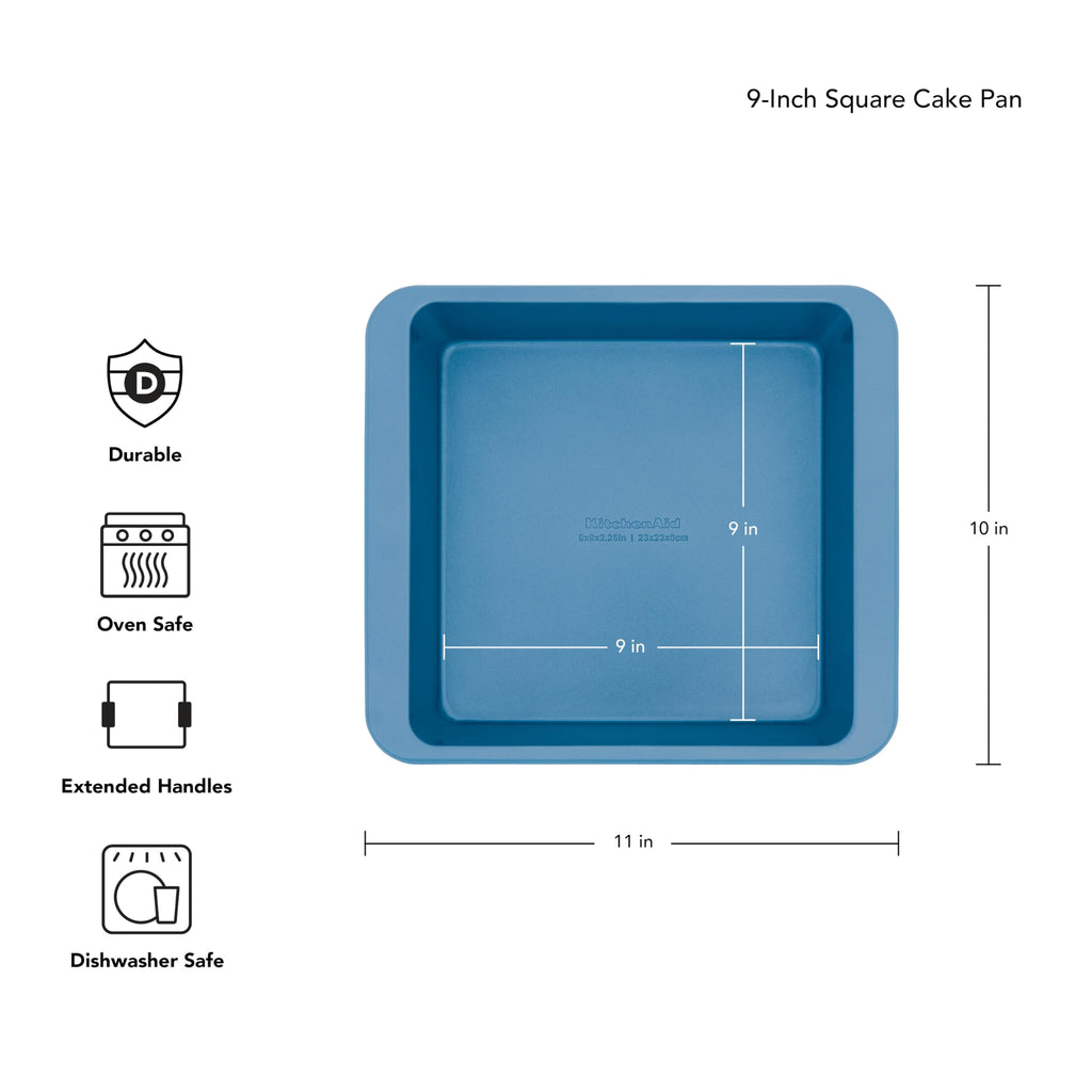 KitchenAid Nonstick Aluminized Steel Square Cake Pan, Dishwasher Safe, Blue Velvet, 9 Inch