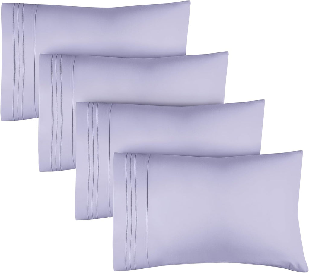 Skiennix Queen Pillow Cases Set of 4 - Ultra Soft Hotel Quality - Wrinkle Free & Fade Resistant - Lavender