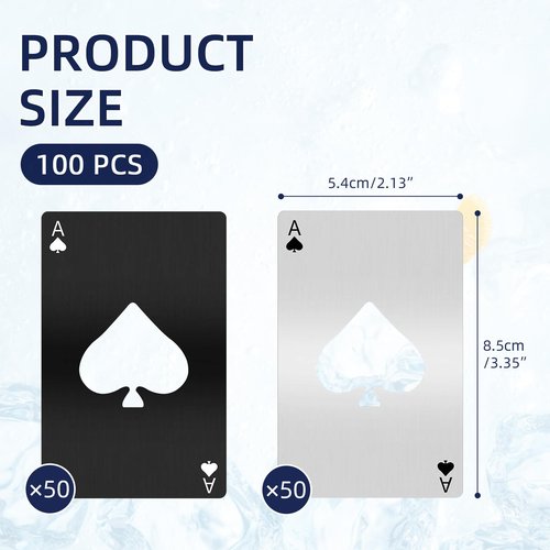 100 Pack Ace of Spades Bottle Opener - Bulk Metal Credit Card Beer Opener, Poker Card Wallet Opener for Party Favor, Wedding Favor, Groomsmen Bridesmaid Gift (Black & Silver)