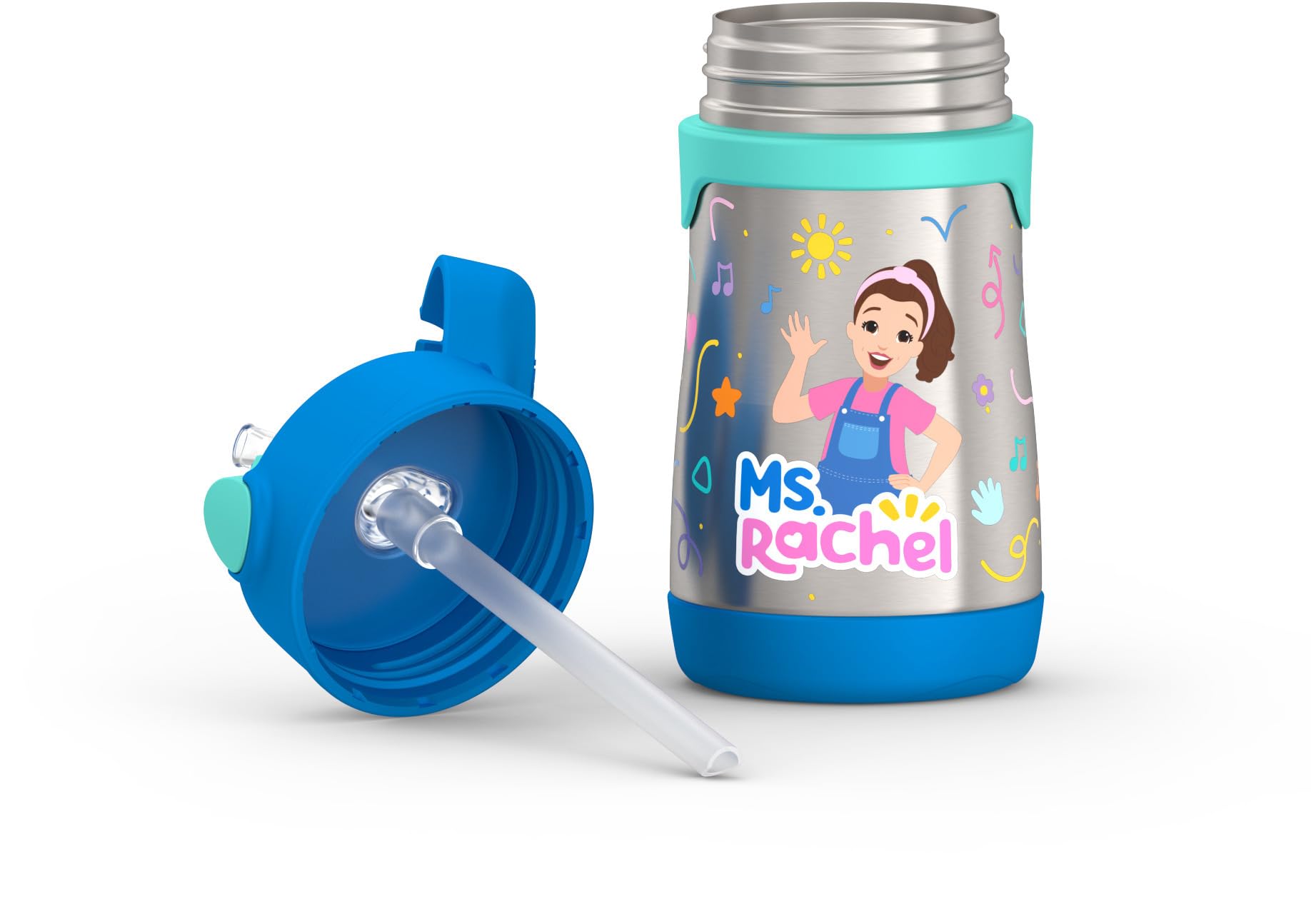 Thermos Baby 10 oz. Stainless Steel Bottle with pop-up straw, Ms. Rachel