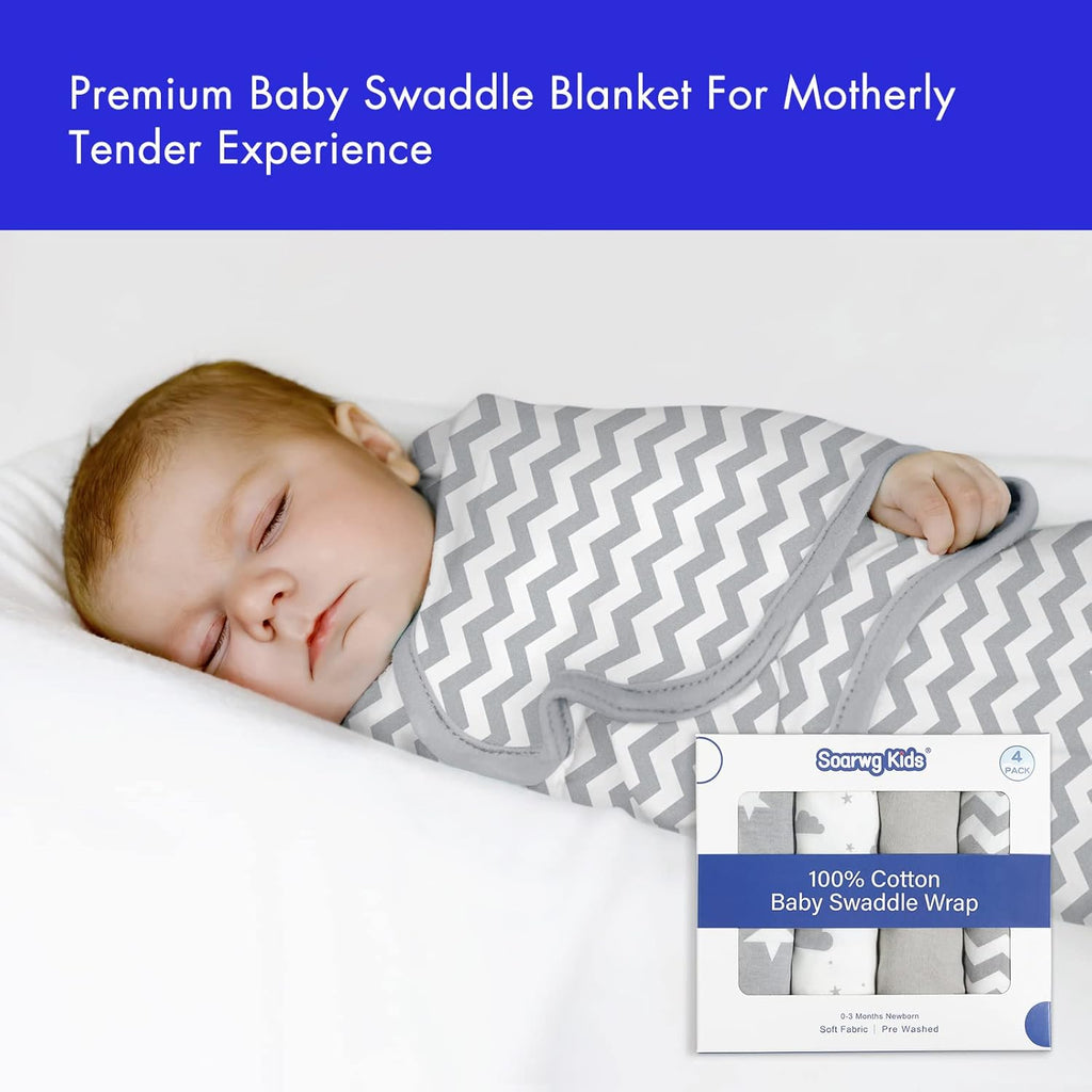 Skiennix Organic Baby Swaddle Sleep Sacks - 4-Pack Adjustable Cotton Wraps for Infants 0-3 Months