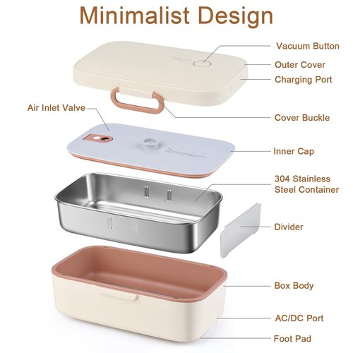 GAOCO Vacuum Electric Lunch Box - Portable Heated Food Warmer Equipped with Vacuum Preservation for Adult Men and Women,1L Capacity 60W Fresh Keeping for Office Work Gym Home Use