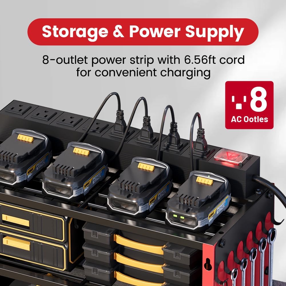 Power Tool Organizer by [Brand Name] - Heavy Duty Wall Mount Tool Shelf with Power Strip | 400lbs Capacity, 12 Slots