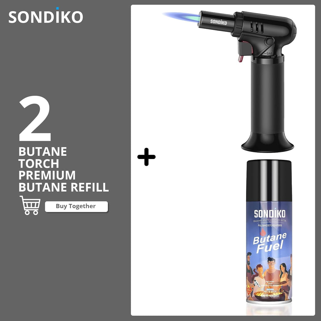 Sondiko Kitchen Torch - Premium Butane Torch Kit with Fuel Refill | Versatile Culinary Tool