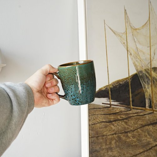 Bosmarlin Ceramic Coffee Mug Set of 4, 17 Oz, Coffee Cups with Big Handle, Microwave Safe, Unique Reactive Glaze (Multicolor)