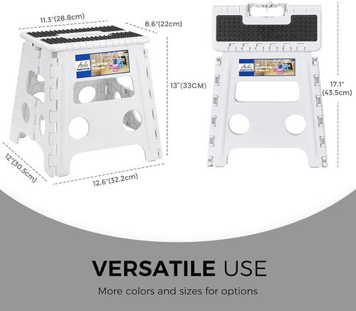 ACKO Folding Step Stool - 13" Heavy-Duty Step Stool for Adults & Kids | Versatile White Design for Kitchen & Garden