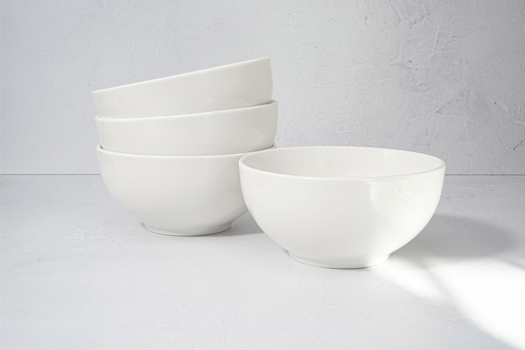 Square House New Bone China 12 Piece Dinnerware Set, Santorini Collection (Pure), White, Daily Use China, Tableware Service for 4