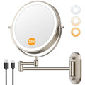 Auxmir 1X/30X Wall Mounted Lighted Makeup Mirror, 8" 3200 mAh Rechargeable Double-Sided Magnifying Mirror, Touch Dimmable 3 Color Lights, 360° Rotating Foldable 14.5" Extension Arm, Brushed Nickel