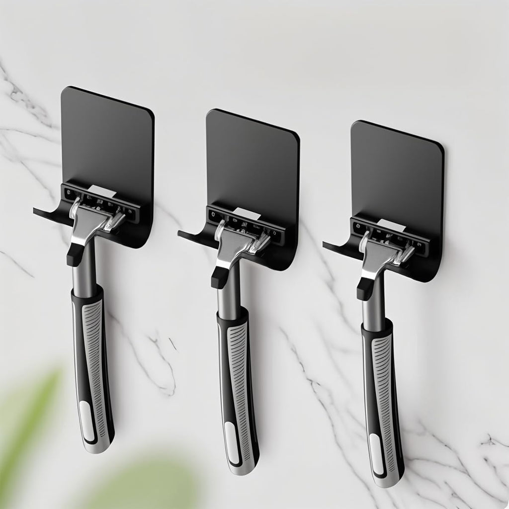 Skiennix Razor Holder - Heavy Duty Self-Adhesive Stainless Steel Hooks | 2-Pack Bathroom Organizer