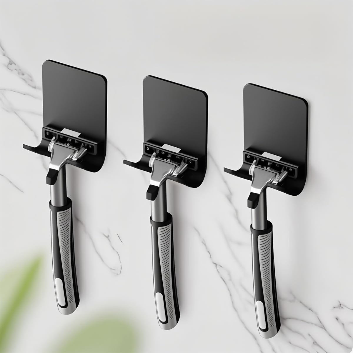 Skiennix Razor Holder - Heavy Duty Self-Adhesive Stainless Steel Hooks | 2-Pack Bathroom Organizer