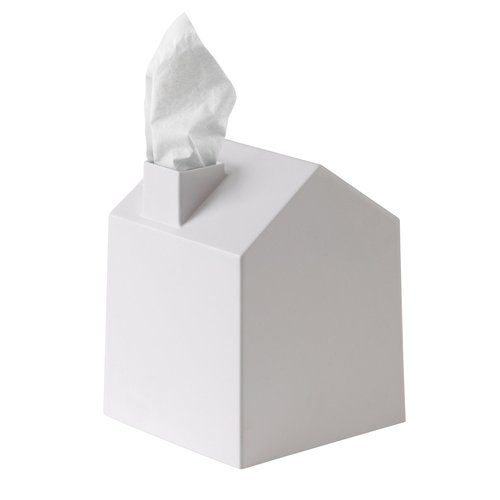 Umbra Casa Tissue Box Cover, Adorable House Shaped Square Kleenex Box Holder for Bathroom, Bedroom or Office, White
