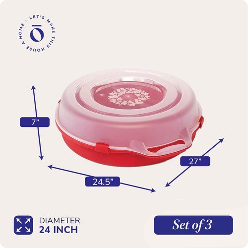 HOMZ 3-Pack Wreath Storage Containers - 24 Inch Clear Plastic Bins with Lids & Handles for Holiday Decor