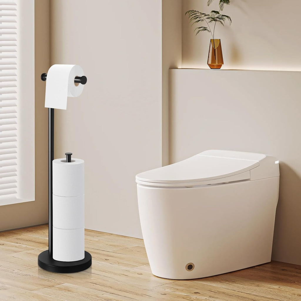 Regine Switzerland Toilet Paper Holder Stand - Rustproof Free Standing Design with Large Reserve Capacity