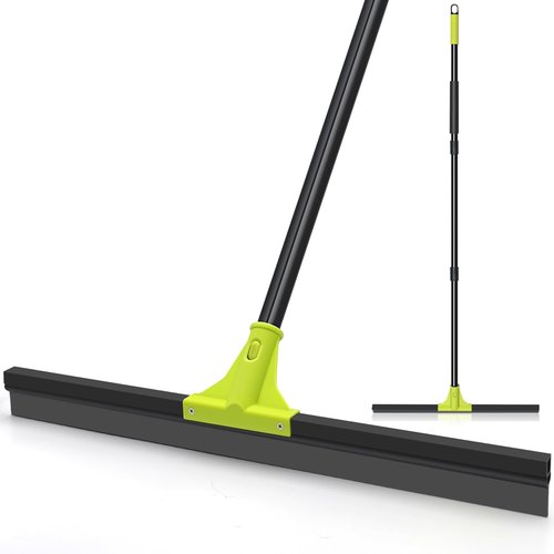 TidyBliss Floor Squeegee Heavy Duty, 24” Rubber Foam Water Scraper Broom, Epoxy Wiper Mop with 62 inches Long Handle for Cleaning Concrete Pool Rug Garage Deck Shower Window Outdoor Indoor (Green)