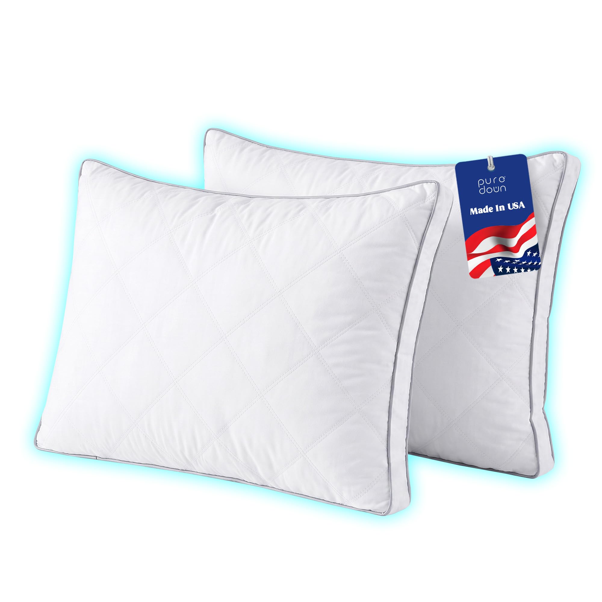 puredown® Made in USA Goose Feather Down Gusseted Pillows,100% Cotton Cover, Pillows Queen Size Set of 2, Hotel Pillow Luxury Gusseted Bed Pillows for Sleeping