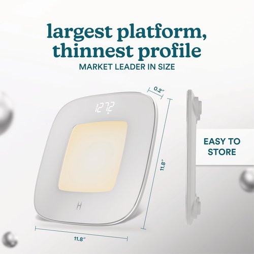 Homedics Digital Bathroom Scale, Motion-Sensing Ambient Center Illumination, Sleek Tempered Glass, High-Precision Weight Measurement Up to 400 lbs, Sustainable Design, White