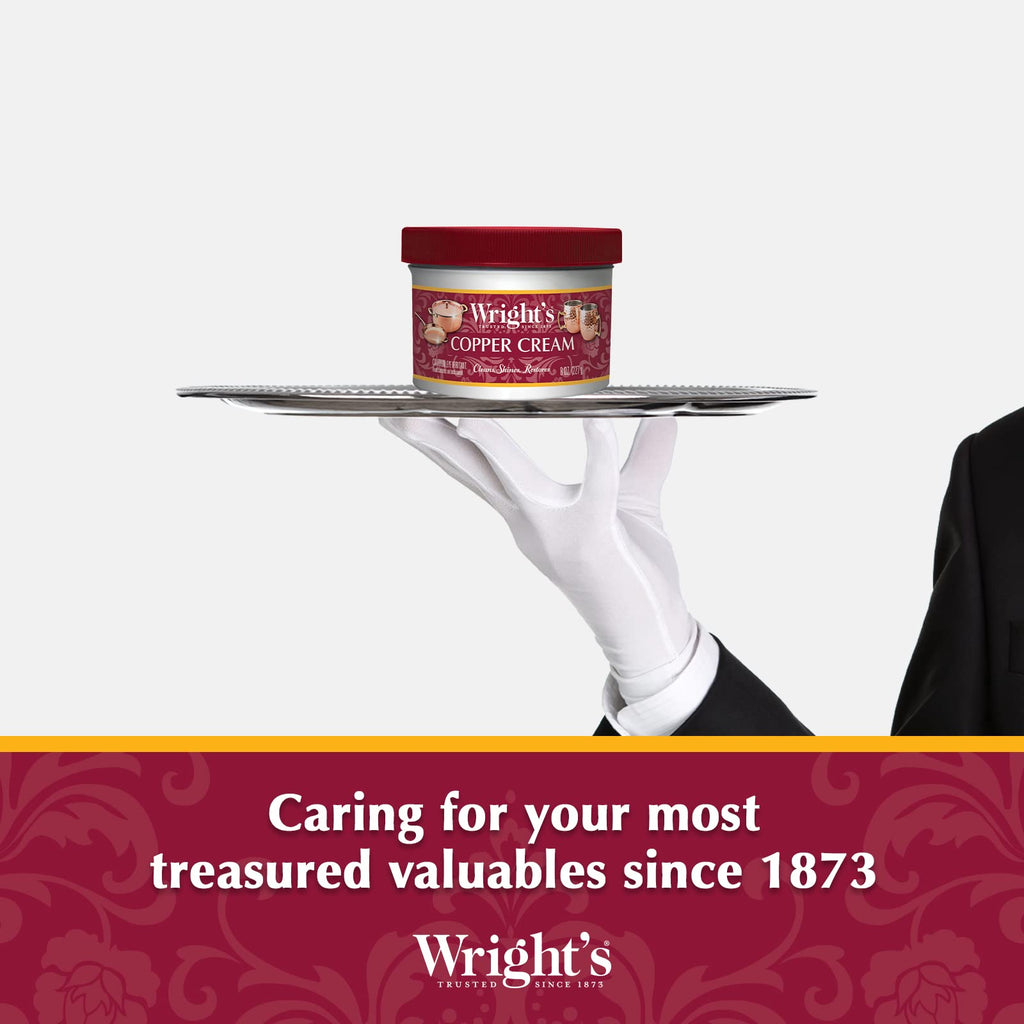 Wright's Copper Cream Cleaner - 8 Ounce 2 Pack with Polishing Cloth - Gently Cleans and Removes Tarnish without Scratching