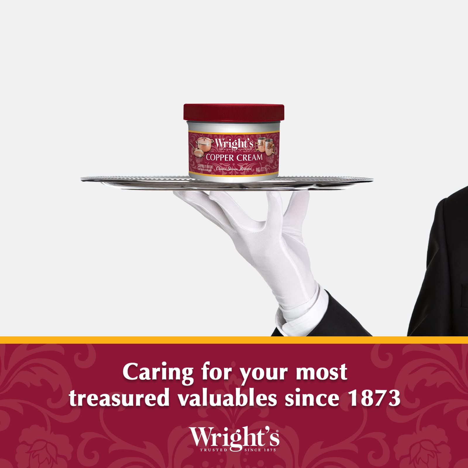 Wright's Copper Cream Cleaner - 8 Ounce 2 Pack with Polishing Cloth - Gently Cleans and Removes Tarnish without Scratching