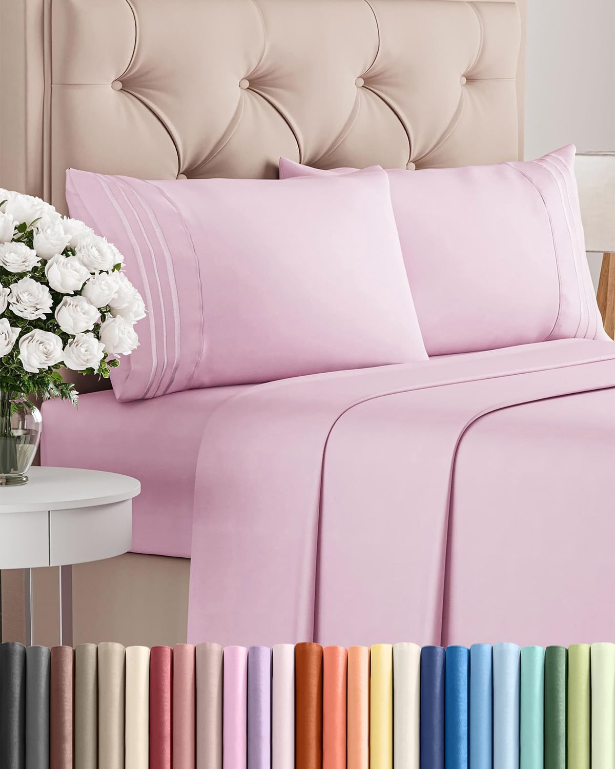 Queen Size Sheet Set by [Brand Name] - Comfy, Breathable & Cooling Luxury Bedding - Deep Pockets, Soft & Wrinkle-Free - Light Pink