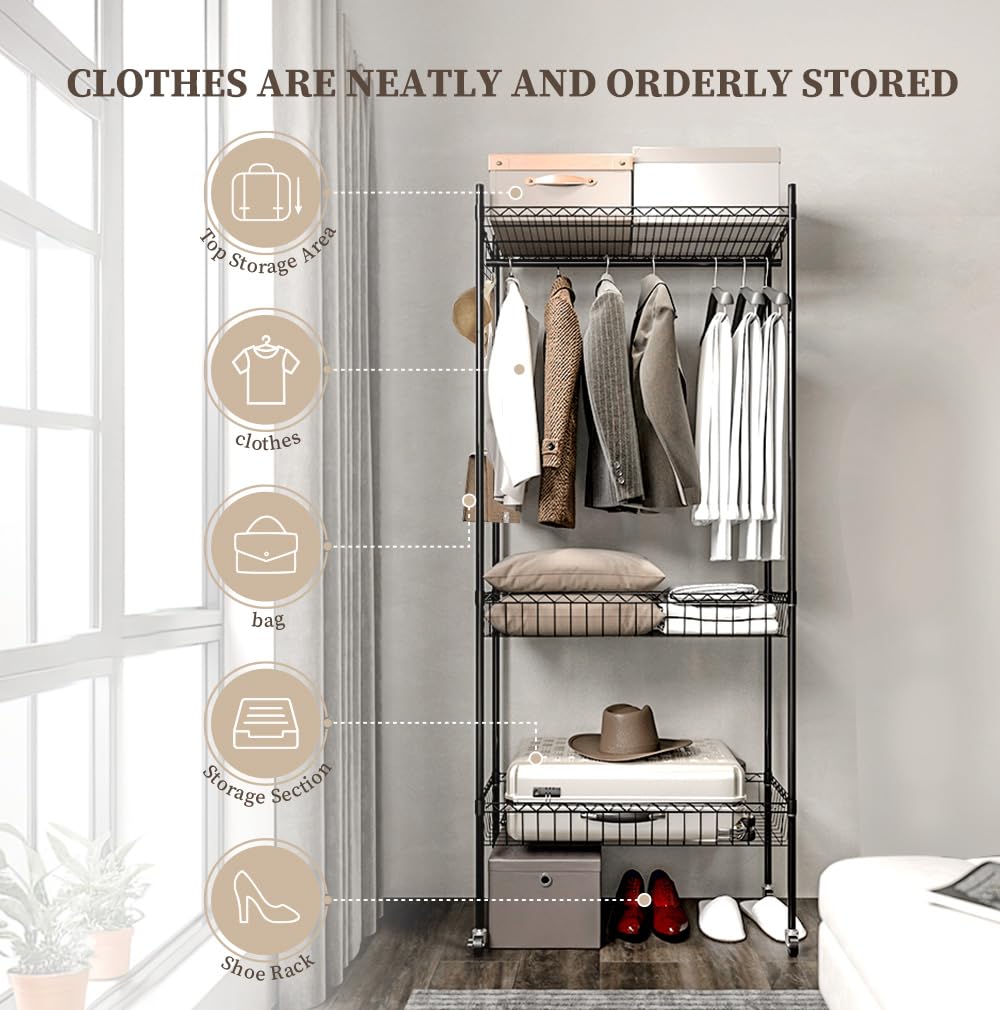 MRRcute Clothes Rack | Adjustable Closet Shelves | Heavy Duty Rolling Garment Rack | Freestanding Clothing Rack | Closet Organizers and Storage | Clothing Racks for Hanging Clothes.