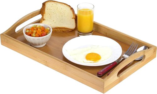 Home It Bamboo Ottoman Tray - Large Handles for Easy Serving | Perfect for Coffee Table, Breakfast, or Parties