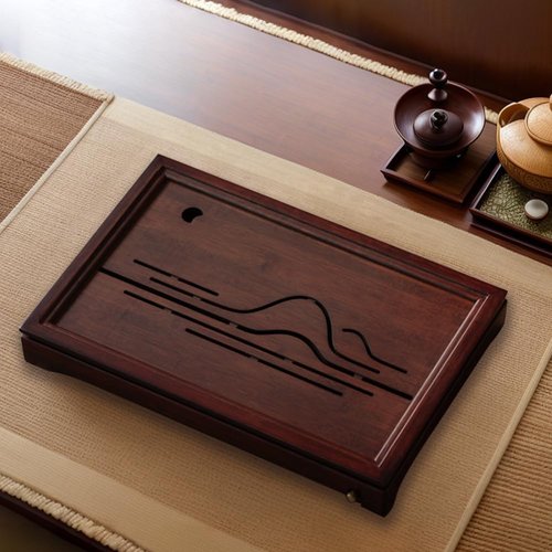 JIKUGO Bamboo Tea Tray Chinese Kungfu Tea 19.5x13.3x2.55in Serving Tray Vintage Tea Set Office Tea Tray Gongfu Water Storage Bamboo Tea Table Large