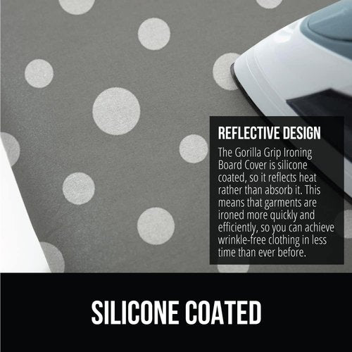 GORILLA GRIP The Original Ironing Board Cover and Pad, Silicone Coating, 400°F Scorch Resistant Thick Padding, Heavy Duty Iron Covers Standard Boards, Hook and Loop Fastener Strap, Dots 15x54