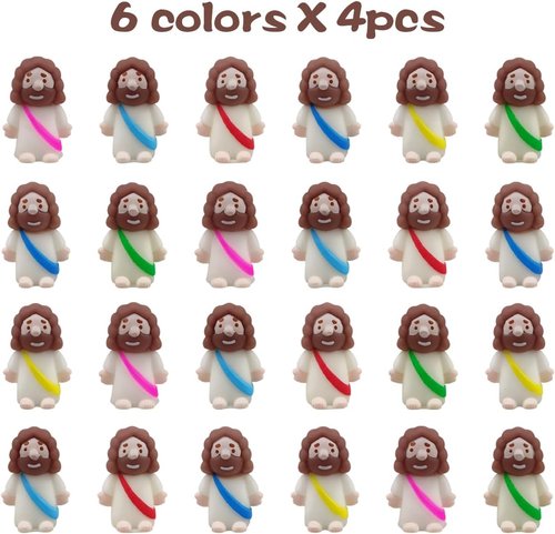Jofan 24 Pack Plastic Prefilled Easter Eggs - Mini Jesus Mochi Squishy Toys for Kids & Toddlers