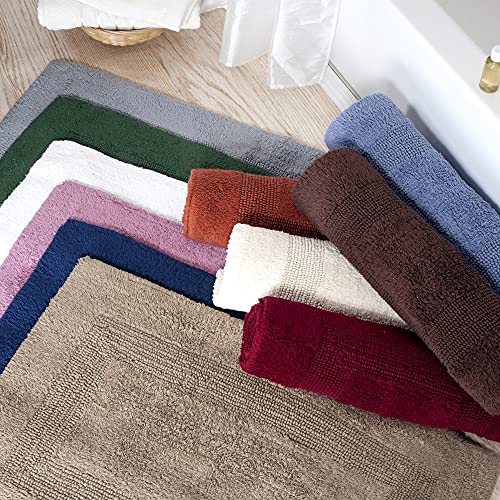 Lavish Home Reversible Long Bath Mat - 60x24-Inch Plush Cotton Bathroom Runner - Machine Washable Bath Mats for Bathroom, Kitchen, or Laundry Room (White)