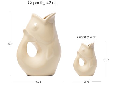 Gurgle Pot Fish Pitcher- Set of 2, Wheat, Large 42 oz. with Baby Gurgle Pot Creamer (3 oz), Perfect Indoor or Outdoor Tableware.