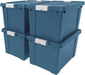 IRIS USA 20 Gallon Eco-Friendly Storage Bins - Heavy Duty, Lockable, Stackable | 4 Pack, Navy