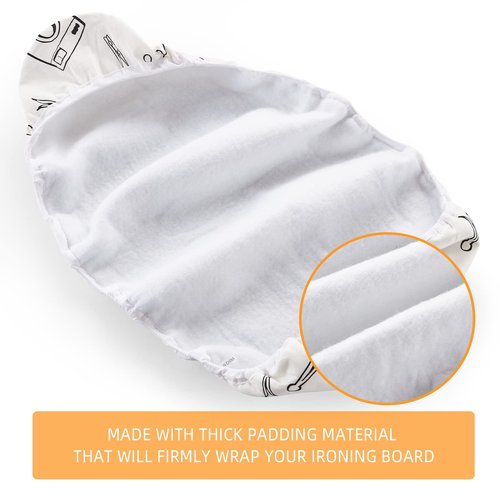 Seiritex Ironing Board Cover and Pad Standard Size 15 x 54 inch, Heat Reflective with Hook and Loop Fasteners, Thick Padding with Elasticized Edges, 3 Layers Iron Board Cover (White)