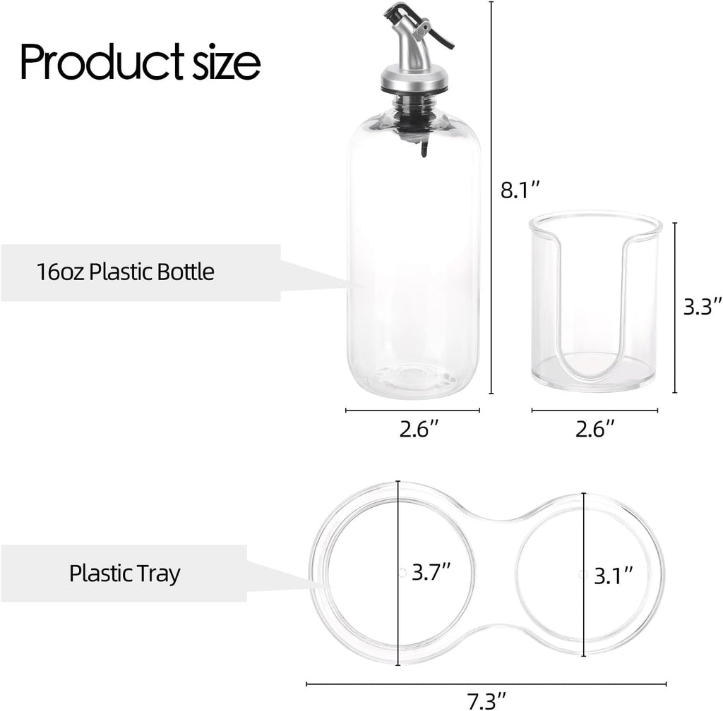 Tbestmax Mouthwash Dispenser - Clear Refillable Pump Bottle with Cup Holder & Tray | 16oz Bathroom Organizer