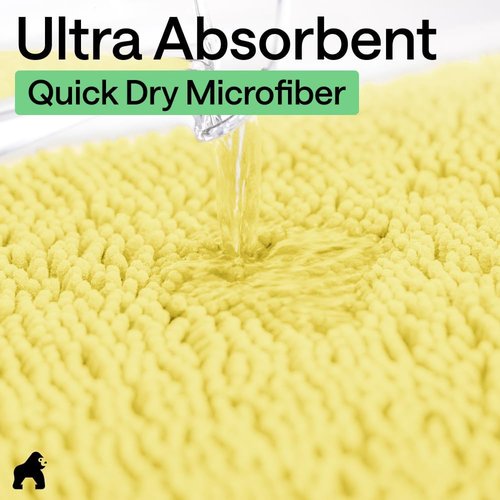 GORILLA GRIP Bath Rug Mat - Soft Absorbent Chenille | Quick Dry Microfiber, 60x24, Yellow