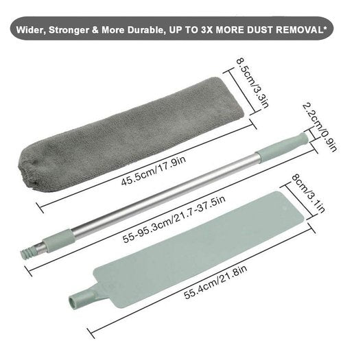 Dust Brush Under Appliance Microfiber Duster with Extension Pole (40 to 55 inches) Bendable, Washable, Extendable Gap Dusters for Sofa Bed Furniture Bottom - Wet or Dry Gray