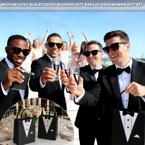 48Pcs Groomsmen Gifts Set of 6 for Wedding Party, Groomsmen Proposal Gift-Tuxedo Bags&Steel Hip Flasks | Sunglasses | Socks | Glass Cups | Bottle Opener, Elegant Man Box Can Creating Lasting Memories