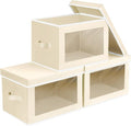 Homsorout Storage Bins - Collapsible Fabric Organizers with Lids | Small Beige Bins for Clothes & Towels (3 Pack)