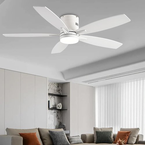 Ayaoty Ceiling Fans with Lights, 52" Low Profile Indoor Ceiling Fan with Light and Remote Control, Dimmable, Noiseless, Reversible, White Ceiling Fan for Bedroom, Indoor/Outdoor Use