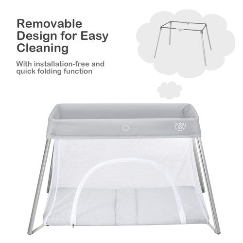 BABY JOY 2 in 1 Travel Crib with Side Zipper, Portable Baby Playard with Soft Washable Mattress, Installation-Free Home Playard with Carry Bag for Airplane, Lightweight Playpen for Infants &Toddlers