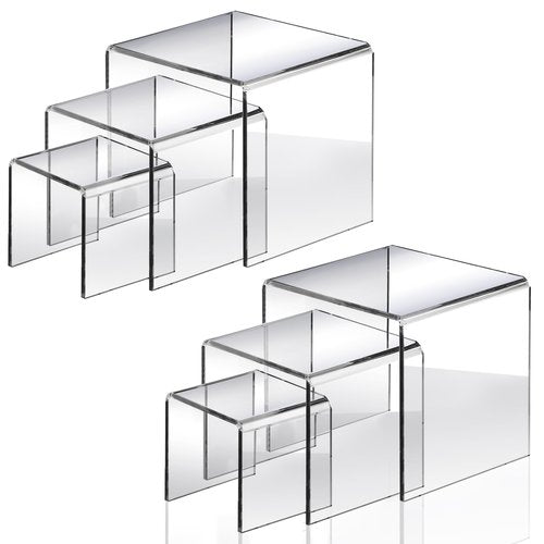 Fixwal 2 Set Acrylic Display Risers Cupcake Stands Clear Dessert Table Display Set, Display Shelf for Funko POP Figures-3"x4"x5"